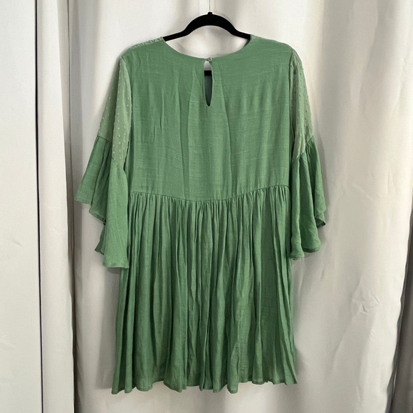Umgee Floral Embroidered Mini Dress Tunic Womens Sz L Green Boho Garden Wedding - Picture 2 of 11